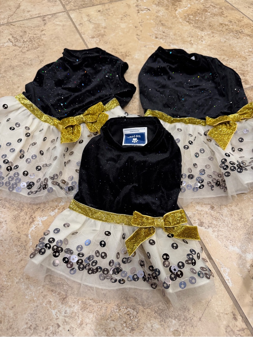 Top Paw Black Velvet Tulle Dog Dress with Gold Glitter Bow